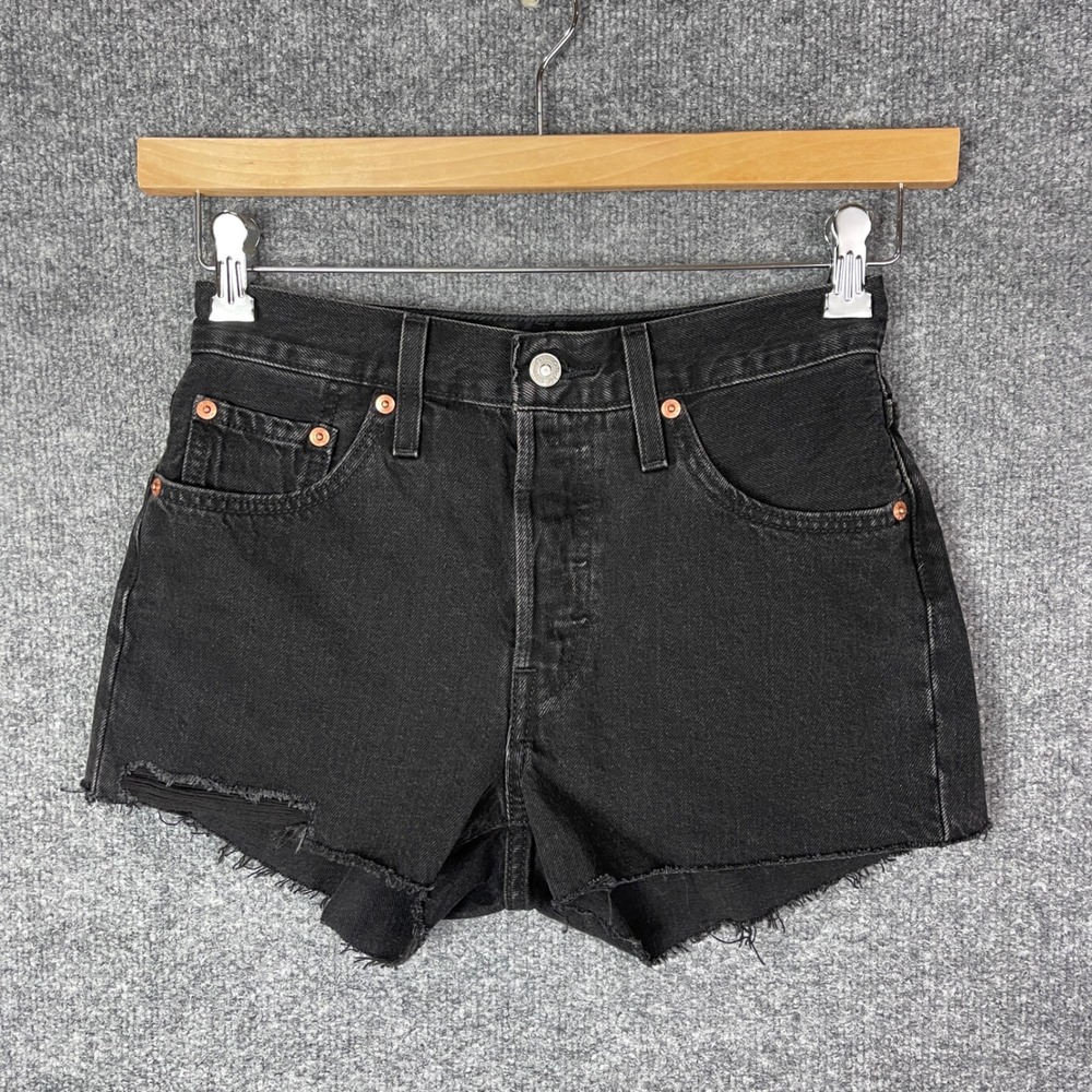 Levi's 501 Original Cut Off Shorts Womens W25 Black  Distressed Denim